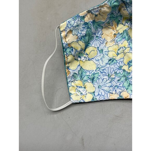 handmade facemask elastic straps for ears reversible yellow blue floral 8" new - Picture 5 of 5